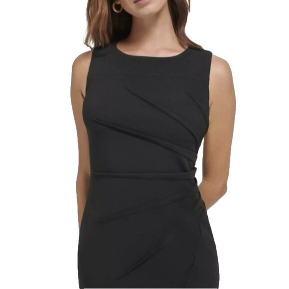 Calvin Klein Sheath Dress 12 Black Starburst Stretch Sleeveless Career - Picture 2 of 10